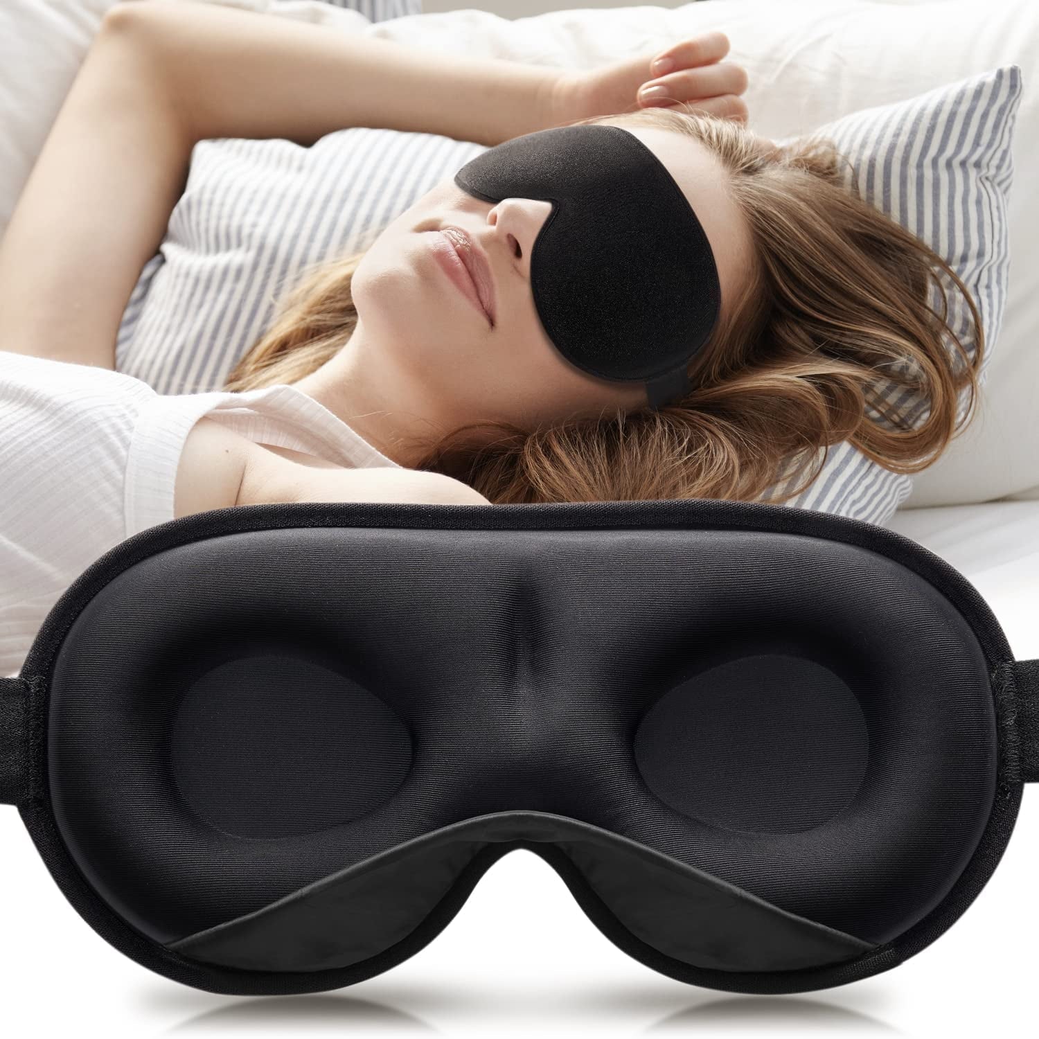 Máscara de Dormir con Espuma de Memoria en Negro en 3D para el Oscurecimiento – ¡Duerme Más Profundamente y Despiértate Refrescado!